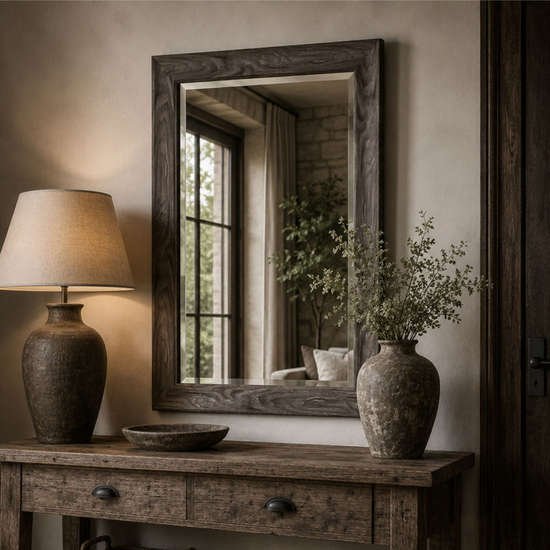 Greenlawn Curved Profile Grey Accent Wall Mirror, 106.5cm H x 129.5cm W, Light Grey