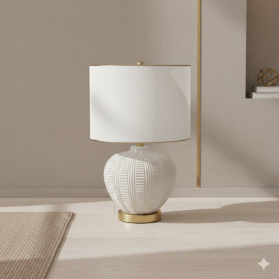 Lighting, H 21 po, lampe de table, abat-jour ivoire / crème, résine crème, transitionnel