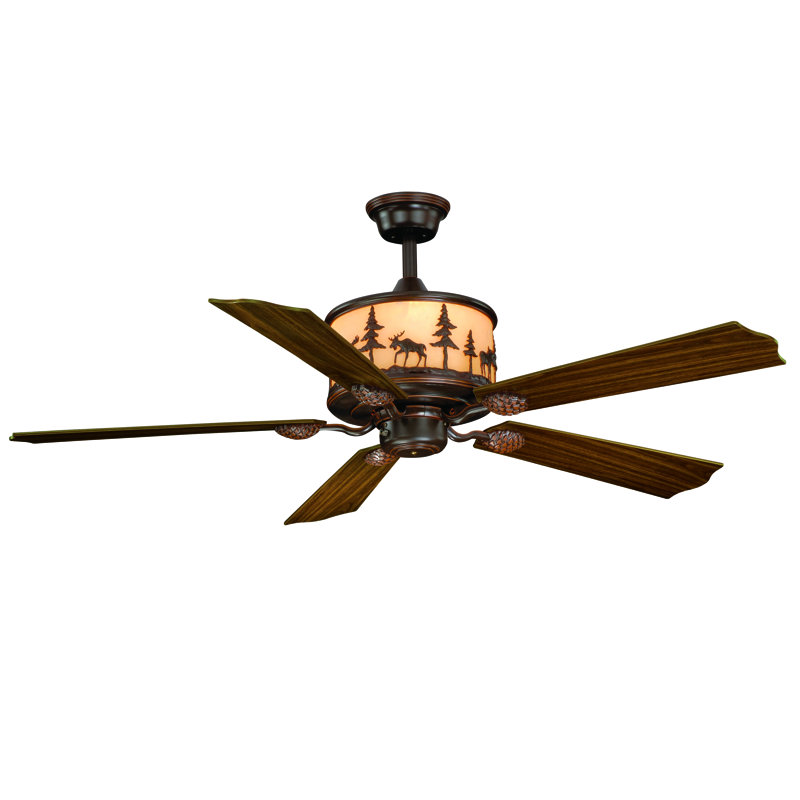 Josefina 56 in. Burnished Bronze Indoor Rod Mount Rustic Ceiling Fan with Reversible Rosewood-Dark Walnut Blades, LED Lighted Wildlife Motor Housing and Remote Control Included, 3 Speeds,  AC Motor