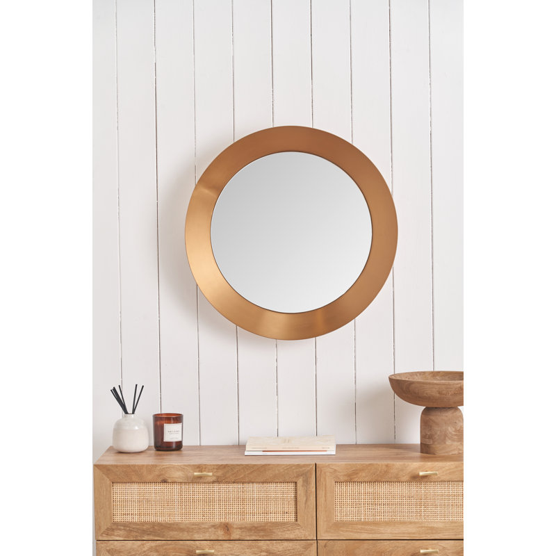 Metal Round Mirror, Small, Burnished Gold