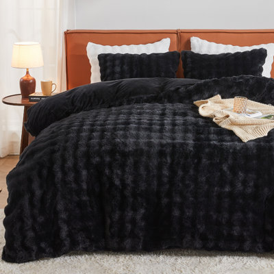 EMME Luxury Elegant Shaggy Bubble Bedding Sets，Faux Fur Duvet Cover  , 2/3 Pieces Soft Fluffy Comforter Cover, Cozy Warm for Winter