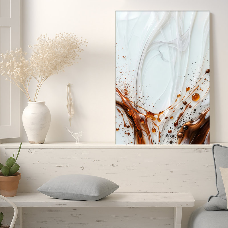 Bronze et blanc abstrait, tourbillons fluides sur toile, H 18 po x l 12 po