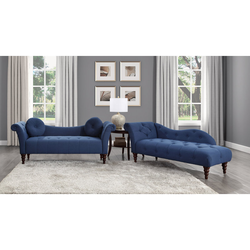 Méridienne capitonnée moderne traditionnelle 1pc, Tissu bleu