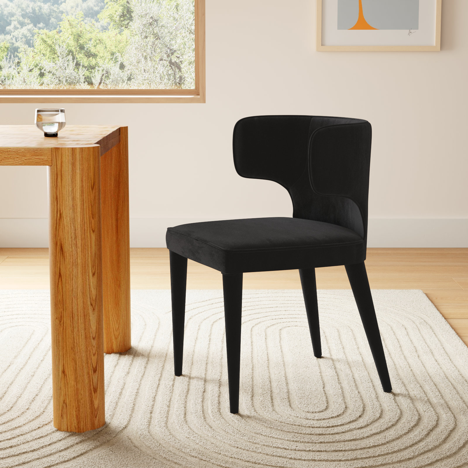 Emma Upholstered Wingback Side Chair, Black Velvet
