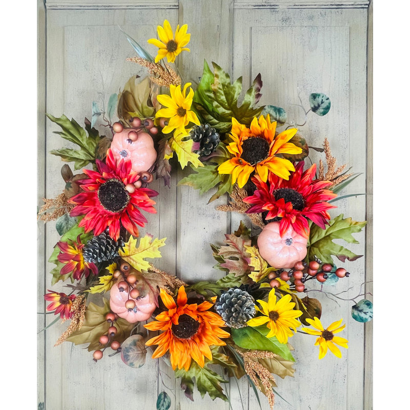 Faux Sunflower Polyester 22'' Wreath