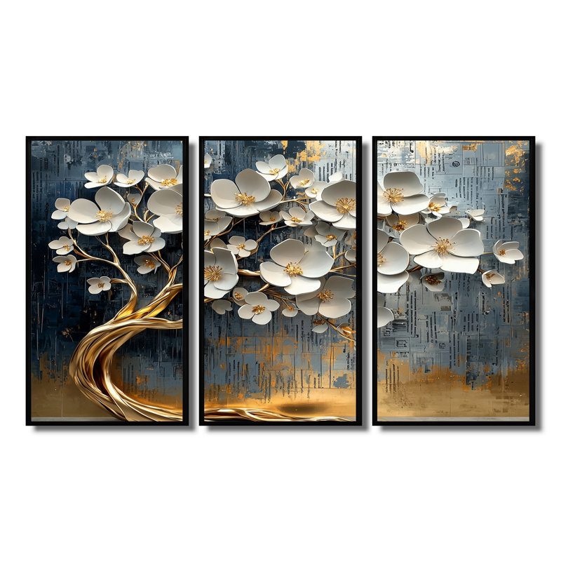 Cerisier blanc en fleurs - Ensemble d'art mural cerisier en fleurs, H 28 po x l 36 po x P 1 po