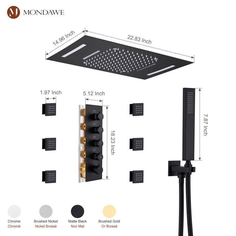 Système de douche complet AquaRhapsody Luxury avec musique Bluetooth et DEL, Noir mat