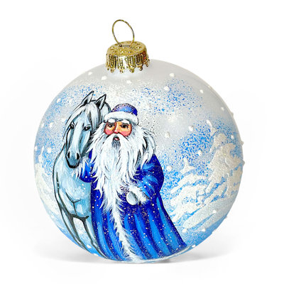 Christmas Glass Ball 100mm - Father Frost With Horse