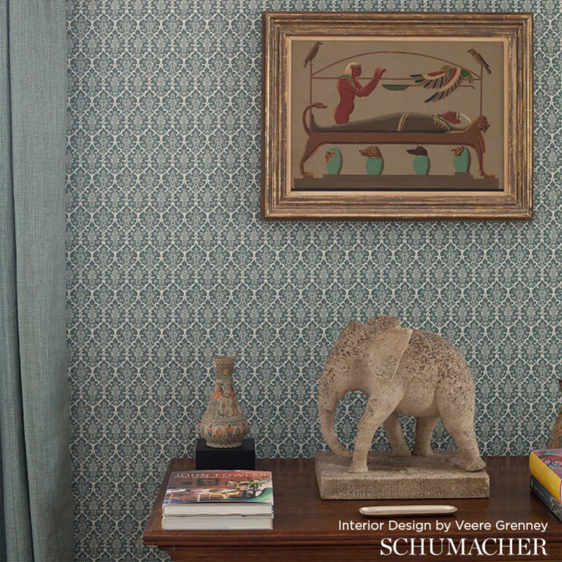 Schumacher x Veere Grenney Burley Wallpaper, Peacock Blue