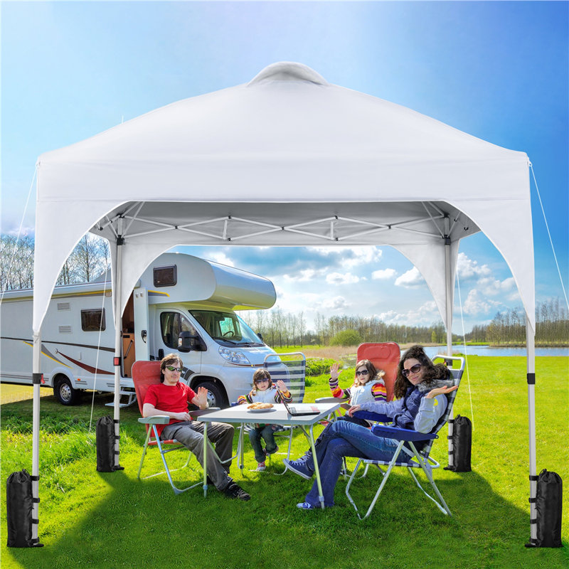 8x8 Ft White Steel Pop-Up Canopy Tent with Roller Bag