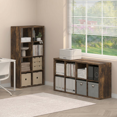Ensemble de 2 étagères, bibliothèque de 8 cubes avec structure épaisse, réversible horizontalement et verticalement, dos ouvert, 14,6 x 30 x 57,9 cm, idéal pour le salon, la chambre ou le bureau, couleur pin ambré.