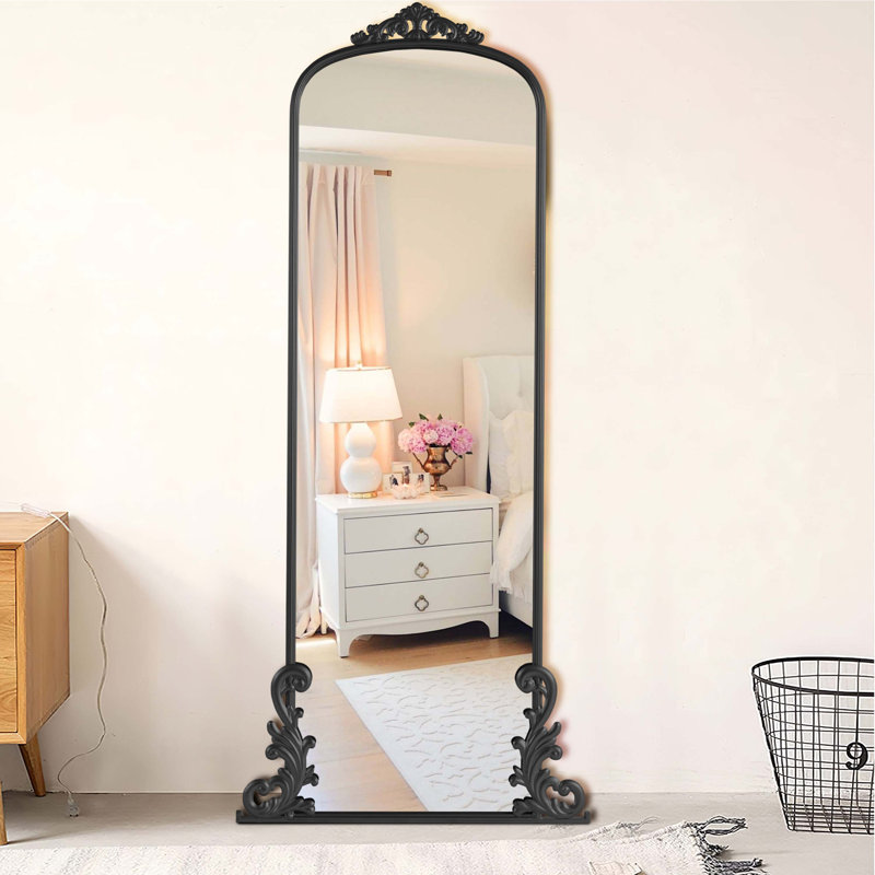 Alvonte Metal Arch Floor Mirror, Black