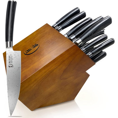 Ensemble de couteaux de cuisine 17 pièces avec bloc et aiguiseur RITSU, ensemble de couteaux de chef professionnel et ciseaux