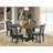5-Pc Kitchen Dining Table Set Includes a Distressed Jacobean Wooden Table and 4 Dark Gotham Grey Linen Fabric Mid Century Chairs with High Back - Wire Brushed Black Finish-85692388-85692385