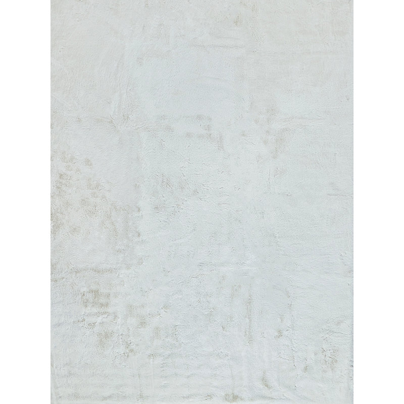 Mink Rectangle Solid Color Handmade Polyester/Acrylic Area Rug in Ivory, Rectangle 9' x 12'