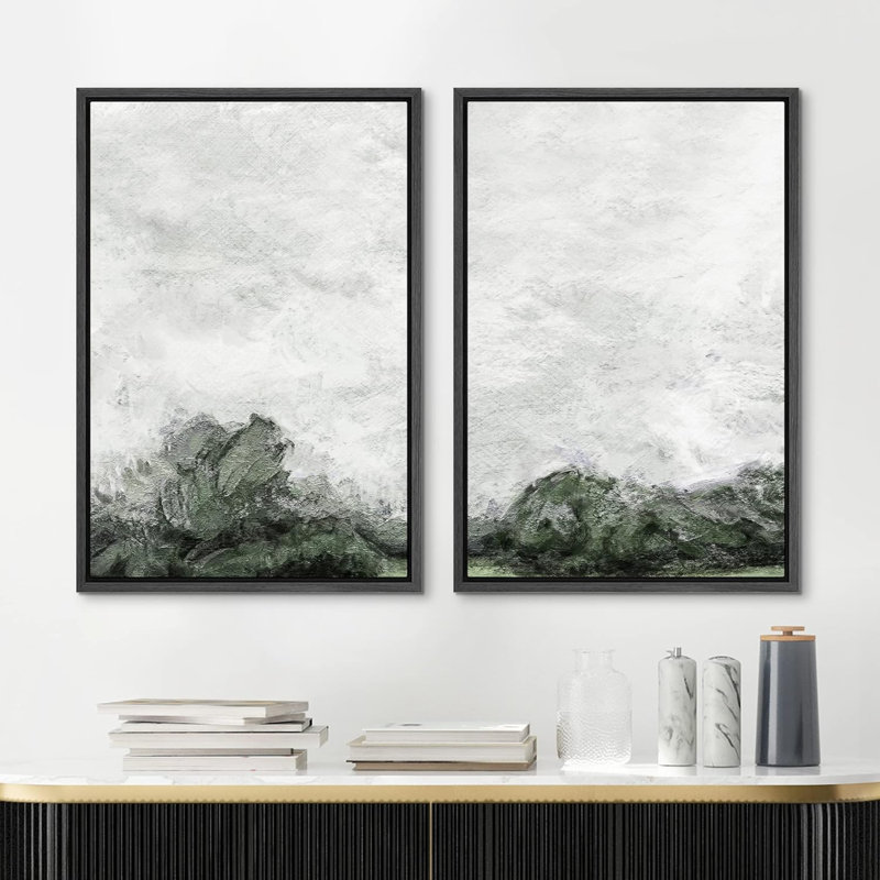 Vert et gris grunge, reproduction sur toile 2 pièces, Noir, H 24 po x l 32 po x P 1,5 po