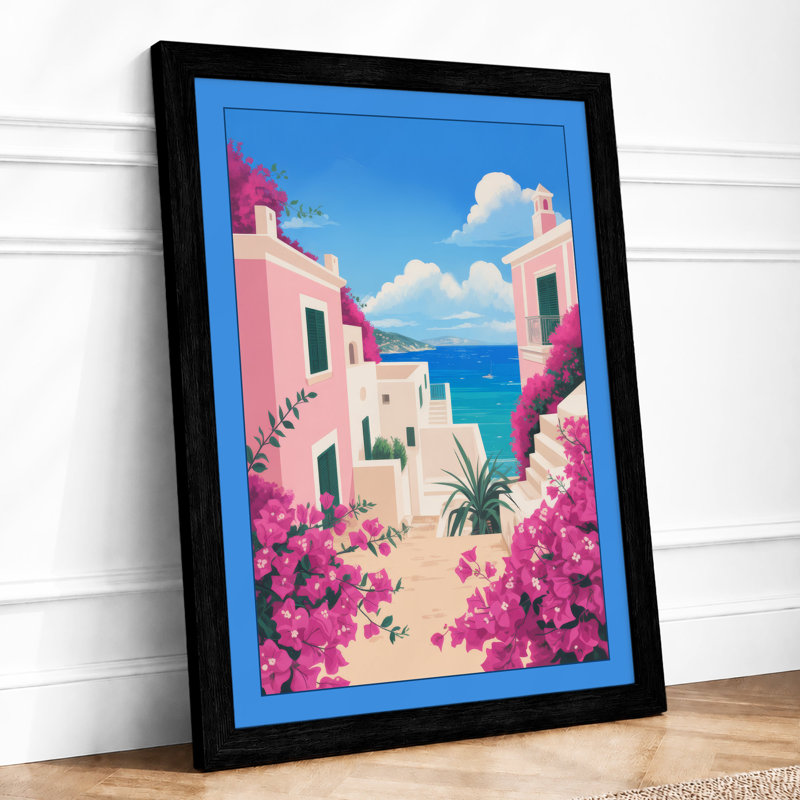 Mediterranean Escape Coastal - Framed Print, A4 - 29.7 x 21.0 cm, Black
