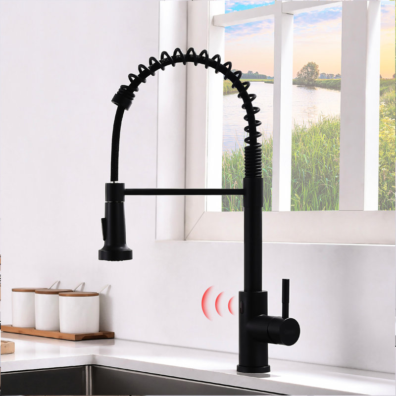 Touchless Kitchen Faucet In Brushed Gold, Automatic Smart With Intelligent Perception Motion Sensor And Pull Out
