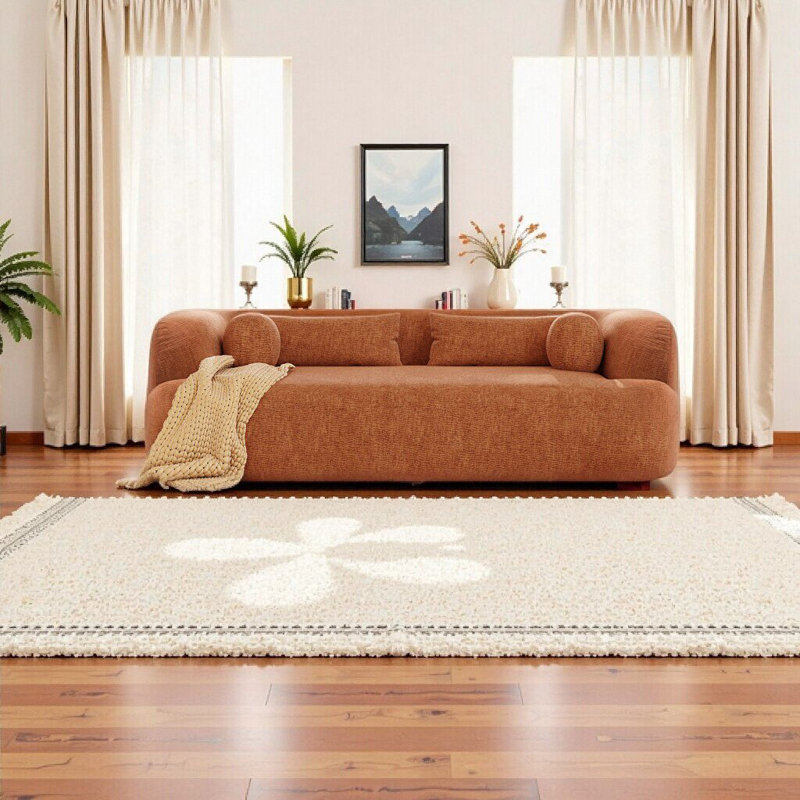 Canapé 86 po en chenille sans os 86 po - sans assemblage avec mousse haute densité, canapé de luxe moderne 3 places pour le salon