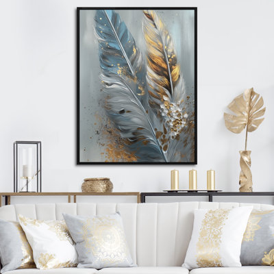 «Gwyndolin Gold Feather Wanderlust I - Glam Feather», reproduction d'art sur toile encadrée