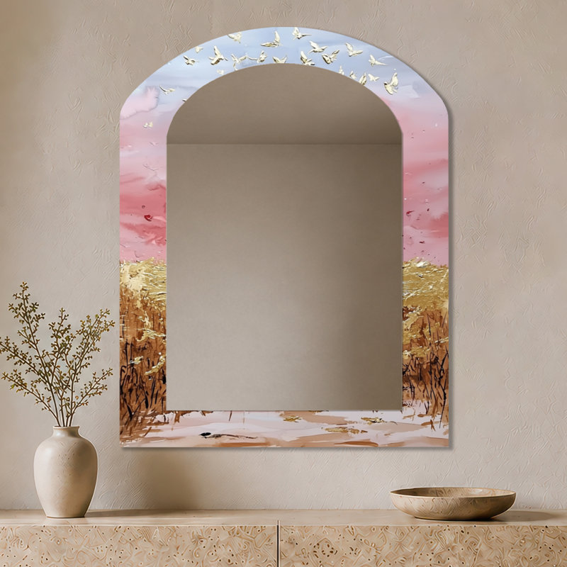 Miroir mural rustique - Glam Barn I rose et doré, impression sur métal, 43" x 33"