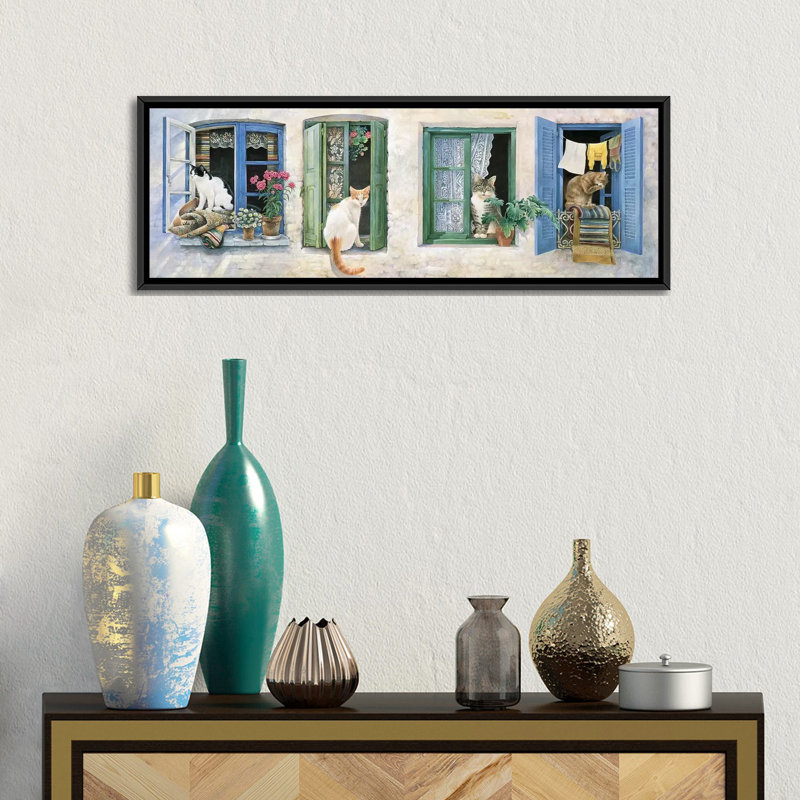 Deux chats grecs par Ivory Cats - Estampe numérique sur toile tendue avec châssis panoramique, H 12 po x l 36 po x P 1,5 po