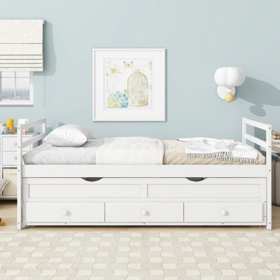 White Twin Bed With Storage And Trundle - Classic Style For A Peaceful Bedroom Atmosphere Size Headboard, & In Easy Assembly Extra Space