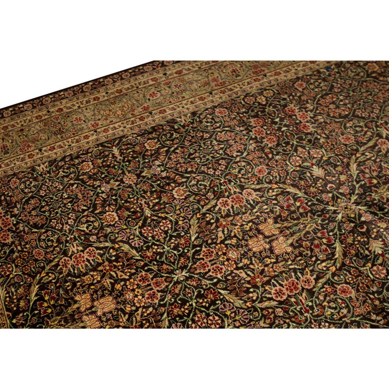 Tapis beige / noir / pêche de haute qualité noué à la main One-of-a-Kind