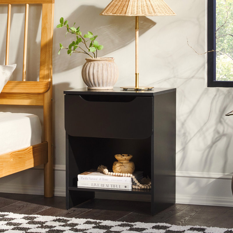 Table de chevet à 1 tiroir avec tiroir Modern Minimalist, Noir