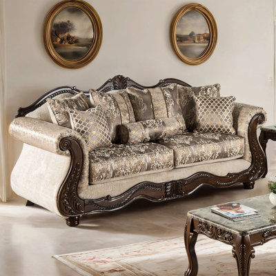 95.4" W Traditional Sofa, Light Brown/Dark Cherry