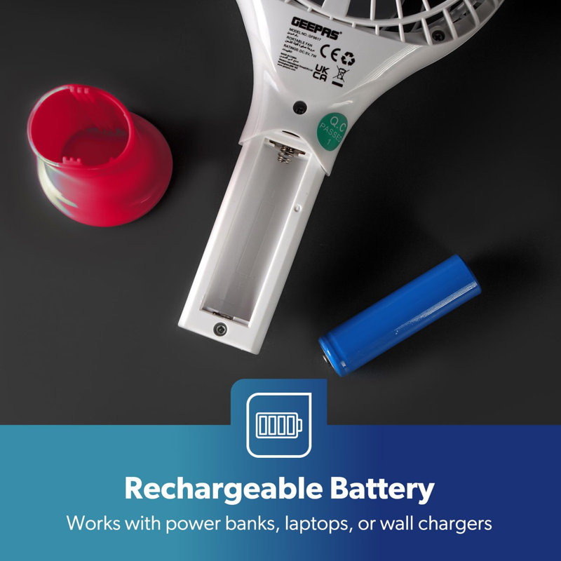 GEEPAS Rechargeable Fan | Mini Portable USB Handheld Fan for Home Office Travel Outdoor Personal Use | 3 Speed Settings 8Hr Run Time | Ultra Quiet Lightweight Air Circulator | 2 Year Warranty