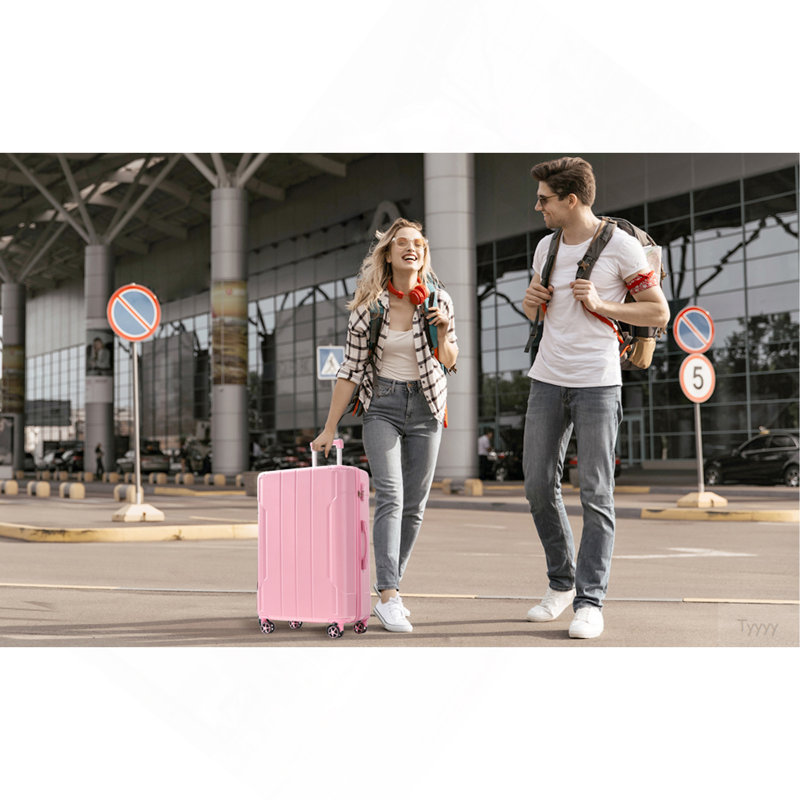 Ensembles de bagages 3 pièces, valises rigides durables en ABS rigide avec roues pivotantes doubles 20/24/28 pouces (rose)
