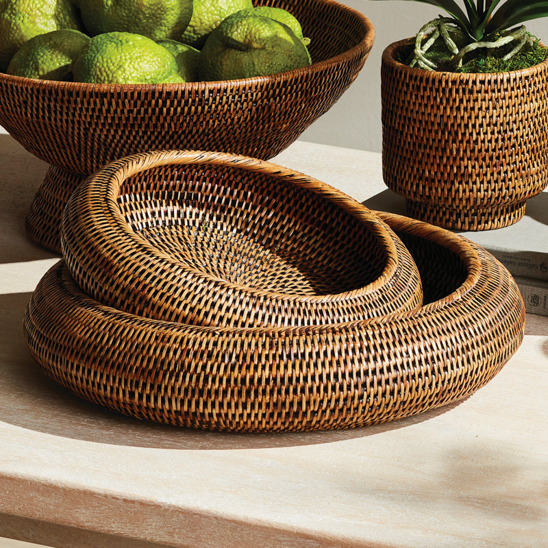 BURMA RATTAN SHALLOW DISPLAY BOWLS