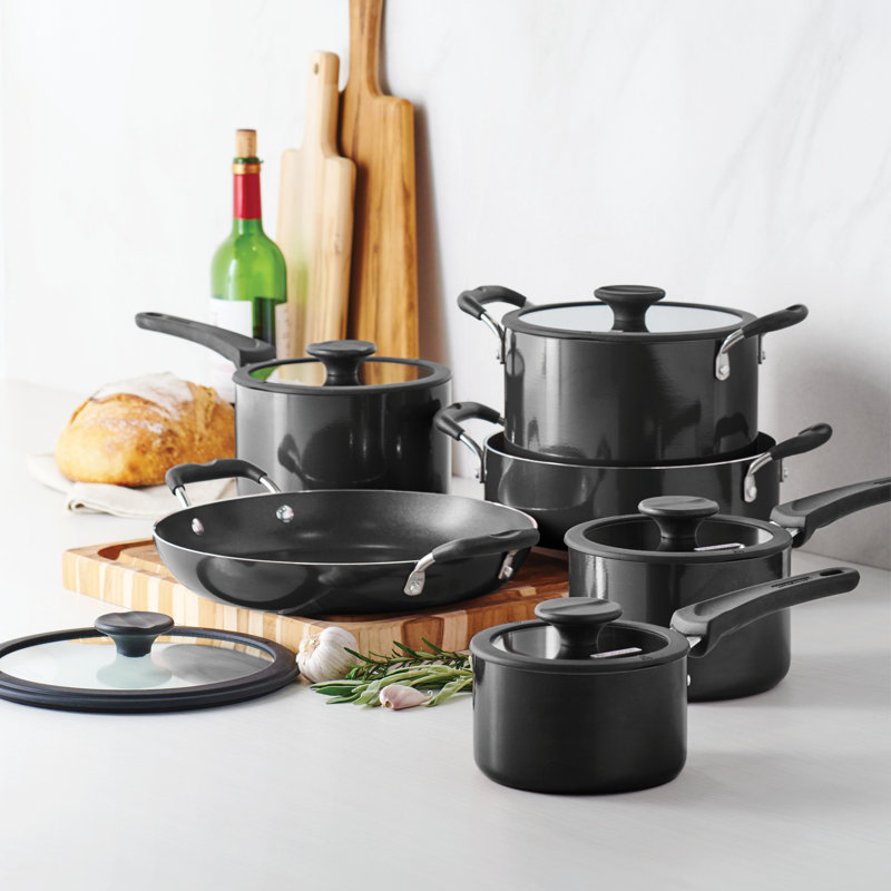 Batterie de cuisine gigogne en aluminium antiadhésif 11 pièces, Gris