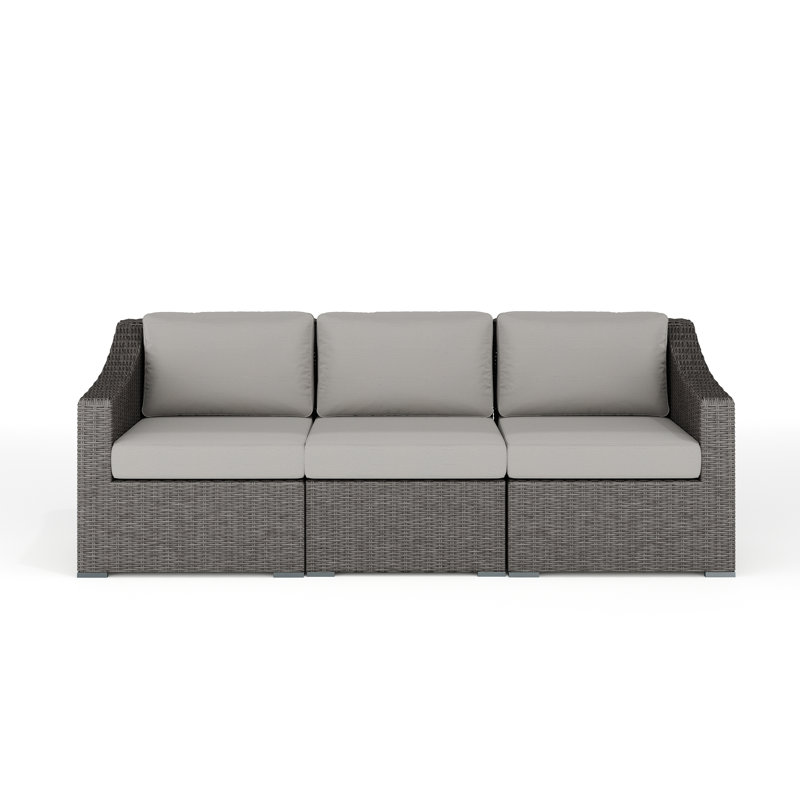 Martha Stewart Bedford Outdoor Modular Rattan Wicker Sofa With All-Weather Cushions, Grey, Grey