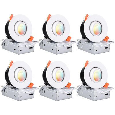 3" 5CCT Gimbal LED Recessed Light, CRI 90+, Dimmable Swivel Adjustable Eyeball Downlight with J-Box, IC Rated & Air Tight, White