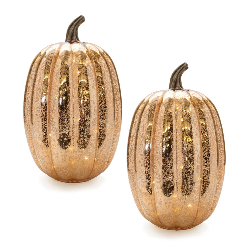 Décoration DEL citrouille en verre mercurisé