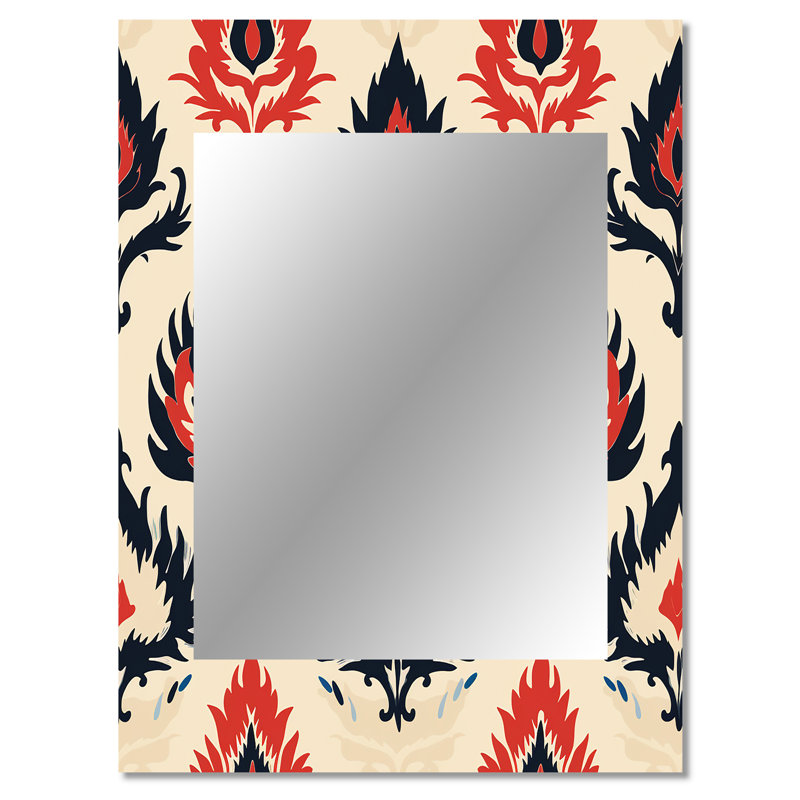 «Defreese Red Ikat Nomadic Tribe Blend Fuse», miroir décoratif Ikat, miroir mural Ikat, impression sur métal, 40 po x 30 po