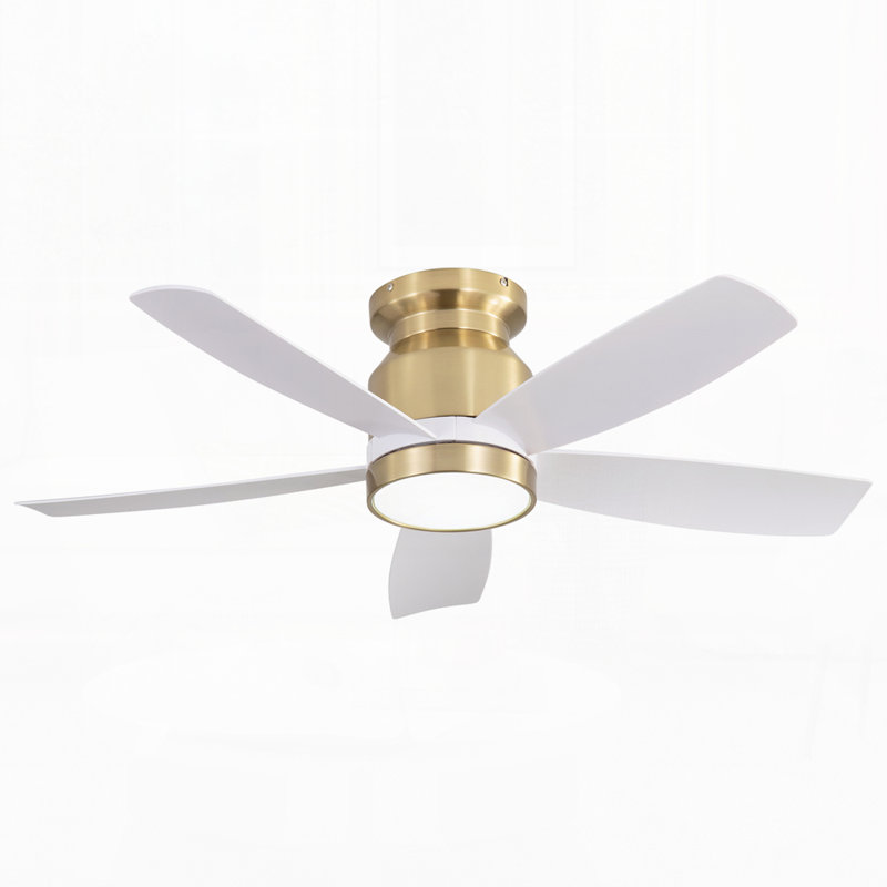 Ventilateur de plafond encastré de 42 pouces avec lumière DEL, télécommande et 5 pales en ABS, Doré, Blanc