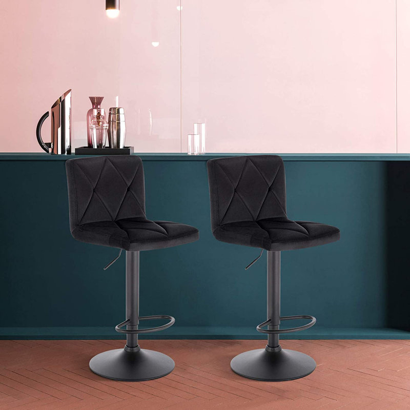 Latresha Swivel Upholstered Adjustable Height Counter Stool with Metal Frame, Black