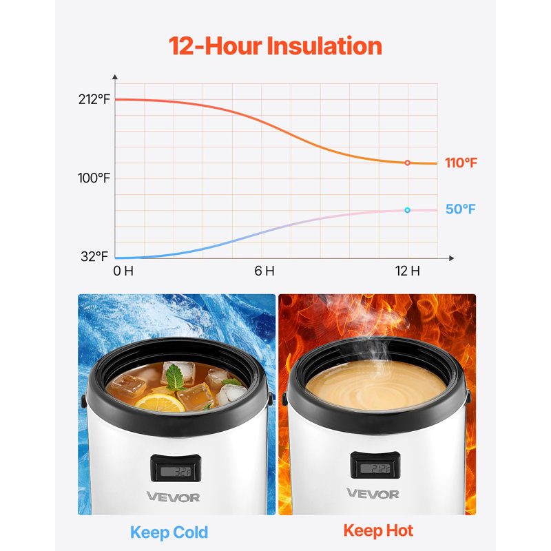 Distributeur de boissons isolé, distributeur de boissons thermiques en acier inoxydable de 2,4 gallons / 9,2 L avec robinet et affichage de la température, convient aux boissons chaudes et froides, au thé et à l'eau dans les cafés et les restaurants, argent