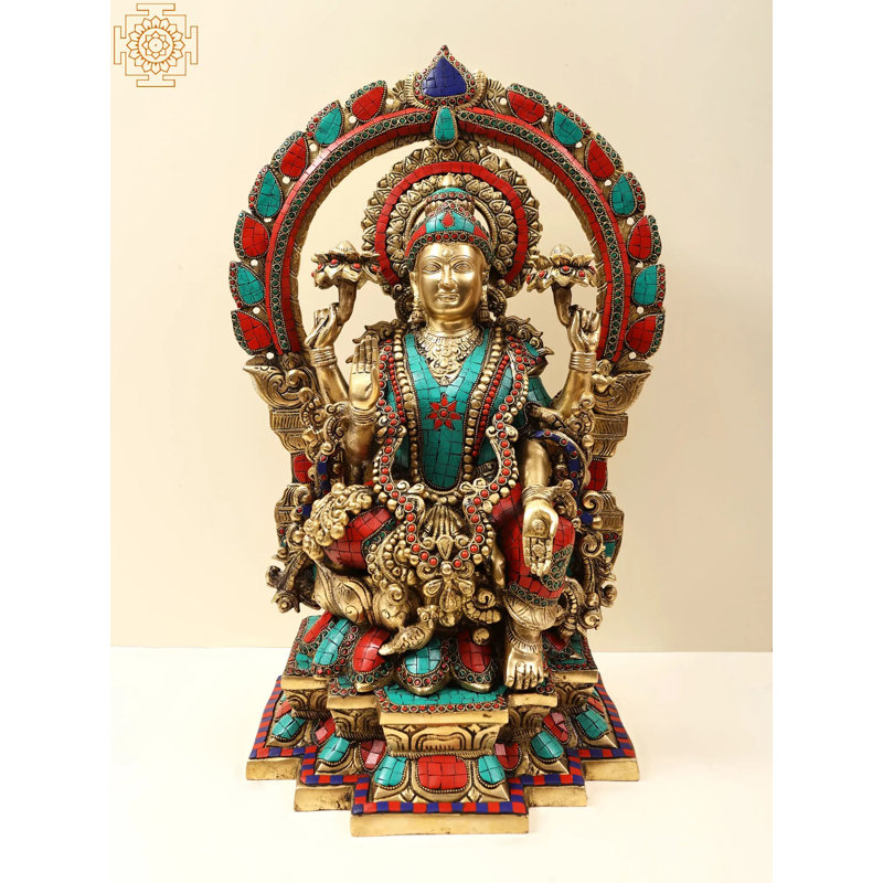 Déesse en laiton 22 po Lakshmi avec Kirtimukha Prabhavali