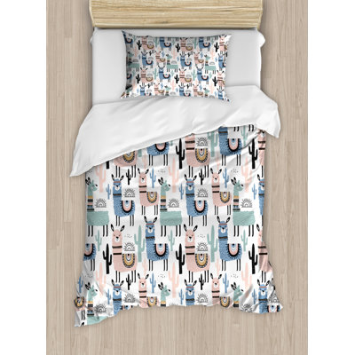 Obed White/Blue/Pink Microfibre 350 TC Duvet Cover Set