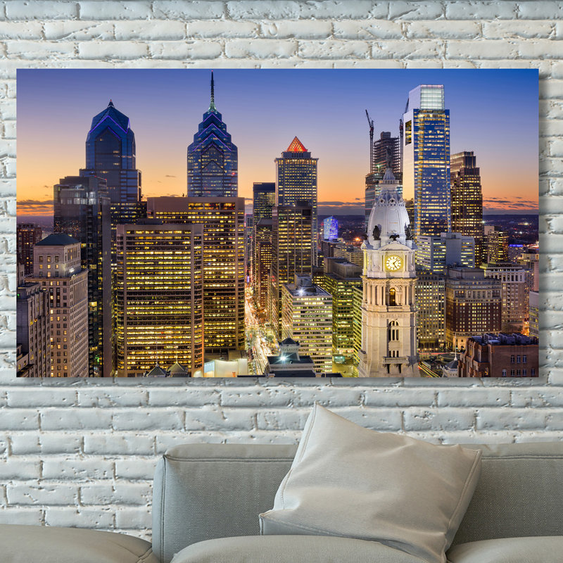 «Philadelphia, Pennsylvania, USA Downtown Skyline», reproduction de photo sur toile tendue, H 28 po x l 48 po x P 1,5 po