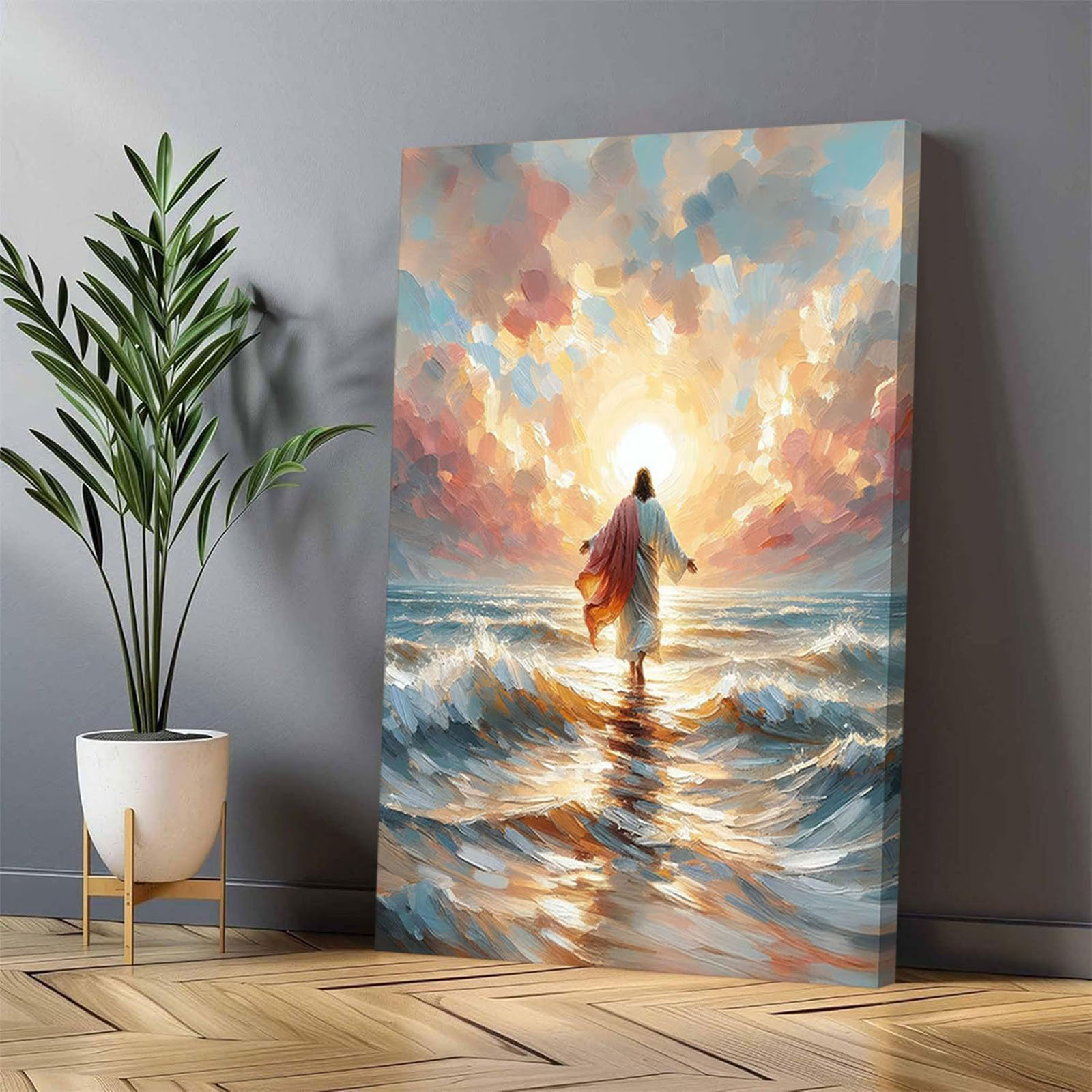 Red Barrel Studio® Jesus Walking On Water Canvas Wall Art Jesus Back ...