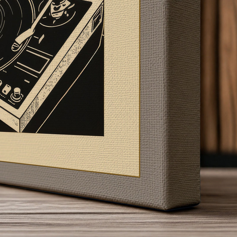 Spinning Vinyl Energy Retro - Wrapped Canvas, 30x20 - 76.2 x 50.8 cm, Taupe Border