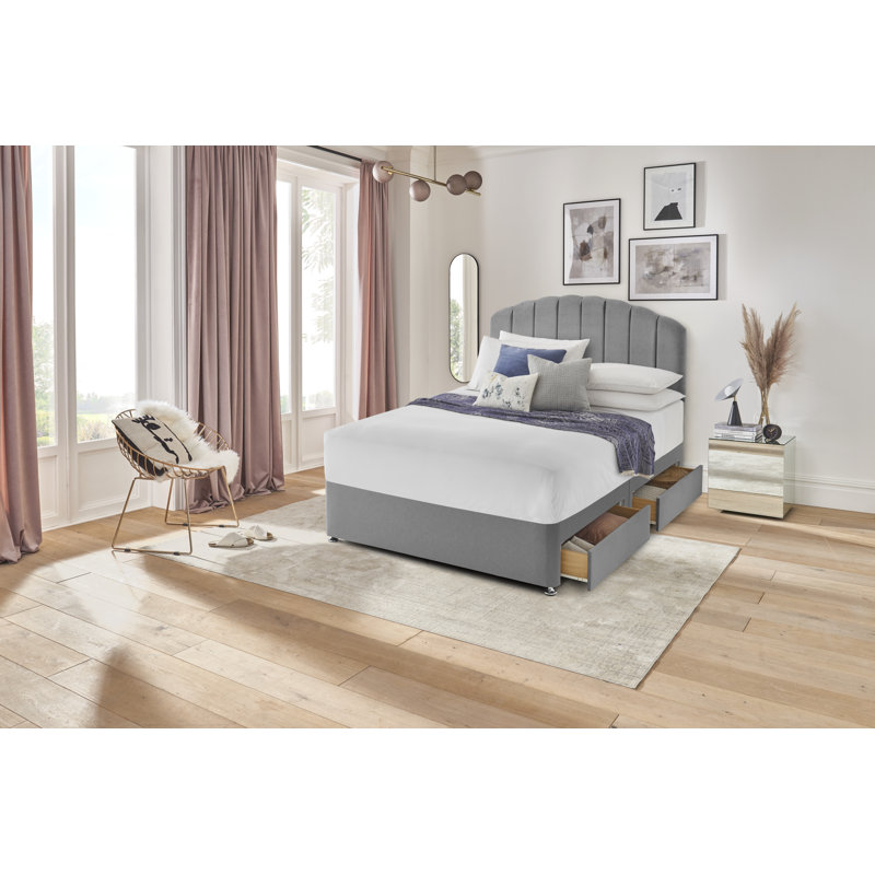 Silentnight upholstered premium Divan bed - base only, Slate Grey, Kingsize (5'), 4 Drawers