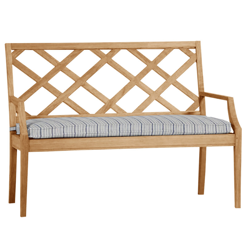 Haley Teak Garden Bench, Welt, Rollo Chambray InsideOut® Linen, Natural Teak