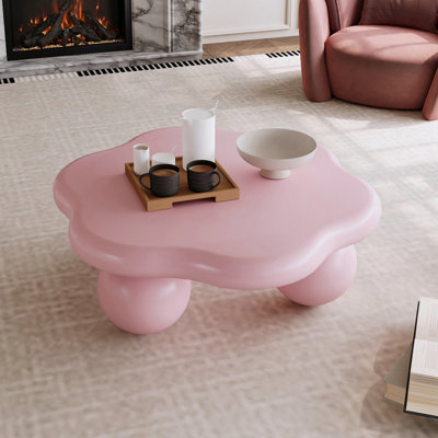 Table basse de 35 po en forme de nuage rose, table basse minimaliste moderne en forme de pétale avec pieds sphériques, table de salon à petit espace pour enfants et petits animaux rose Macaron