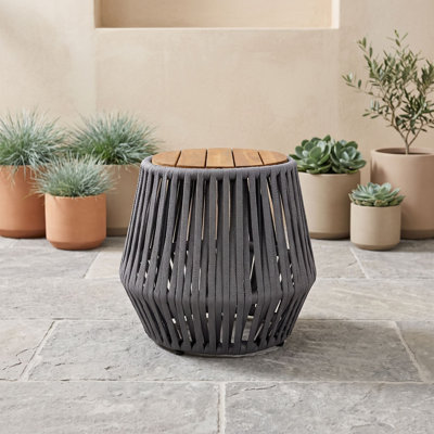 Outdoor Wood and Rope Side Table